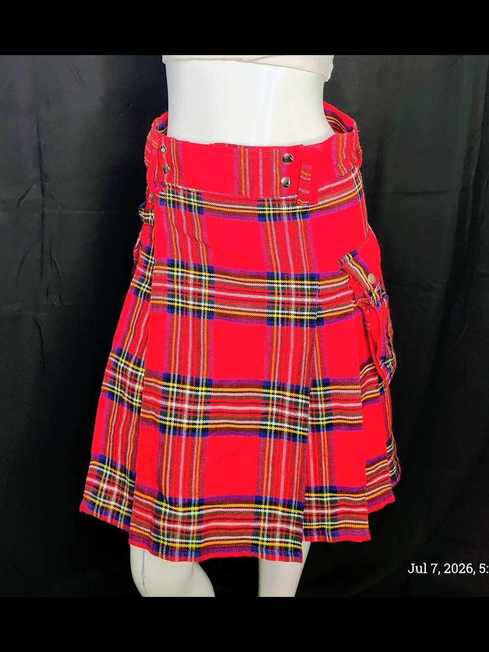 Versatta Utility Kilt Red Mens Sz 30 Tartan A-Line Midi Skirt W/Pockets